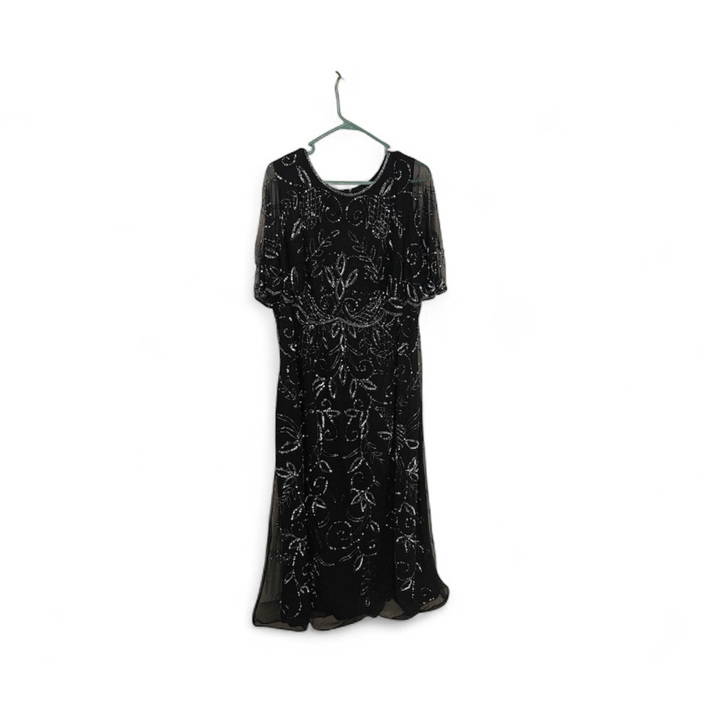 Roaman's Elegant Black Dress with Silver Detailing- Mother of the Bride dress